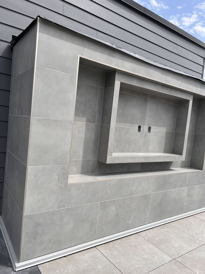 Tiled TV feature wall